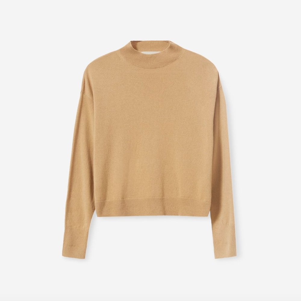 Everlane Cashmere Crop Mockneck Sweater in Camel